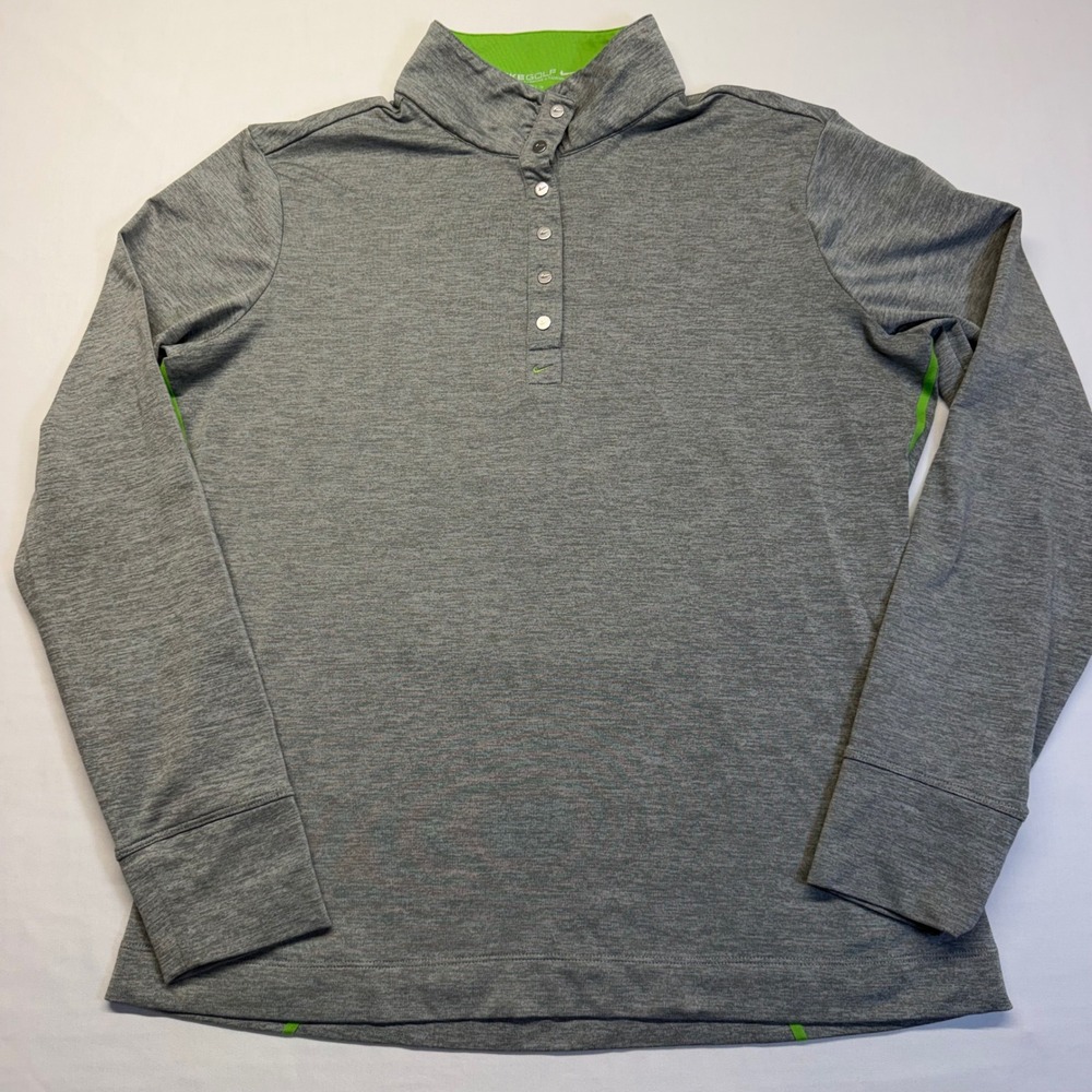 Nike Golf Pullover Dri-FIT Snap Mock Neck M Gray Womens Athletic Long Sleeve Top